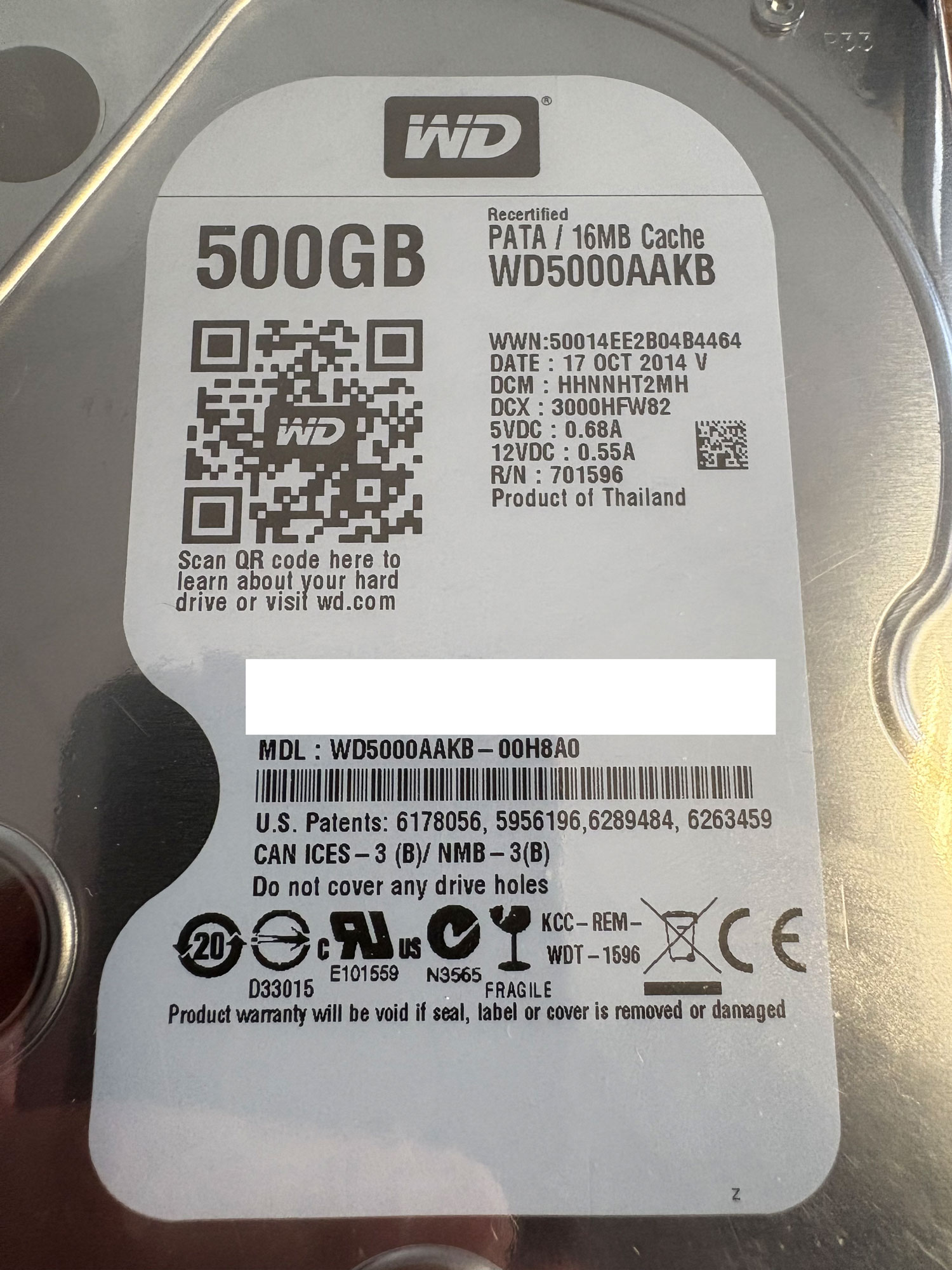 WD 500GB IDE HDD WD5000AAKB